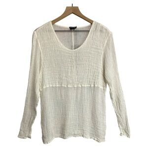 Grizas Crinkled Linen Top Size L Cream Long‎ Sleeve Minimalist Lagenlook NWT